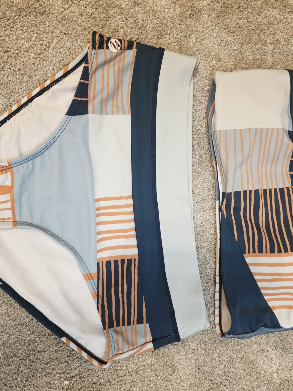 Striped Colorblock Women's Bikini Set in Blue, Light Blue & Peach
